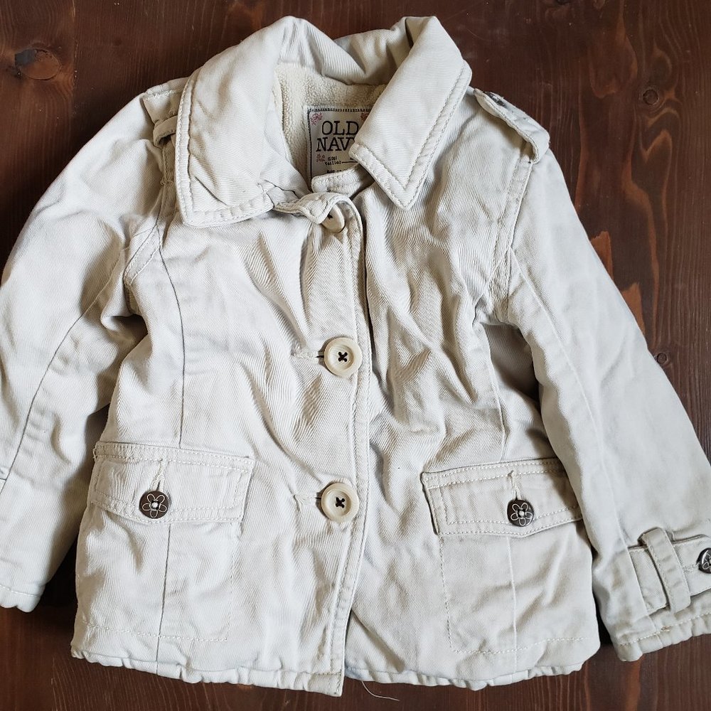 2/$20 Toddler Girl Old Navy pea coat Jacket 2T, tan fleece lined Spring Fall